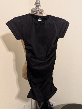 BLANQI Everyday Black Ruched Midi Maternity Dress S/M